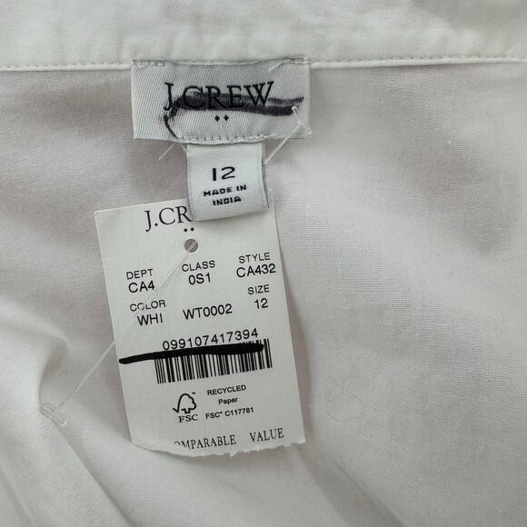 J. Crew White Collared Short-Sleeve Tie-Waist Dress Womens Size 12 Button Front - Picture 8 of 13